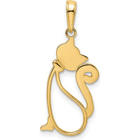 14K Yellow Gold Diamond-Cut Cat Pendant with White Rhodium Accents - 27.83mm Length by Oro Pregiato