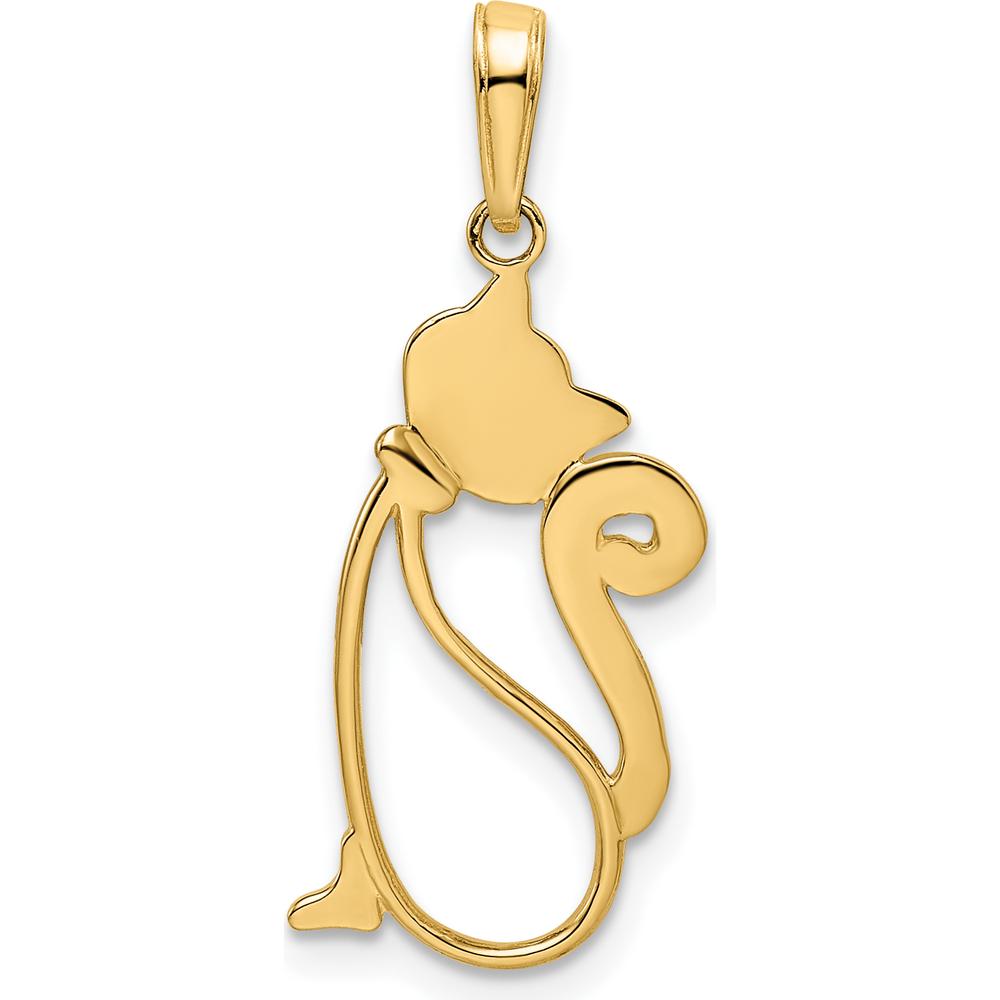 14K Yellow Gold Diamond-Cut Cat Pendant with White Rhodium Accents - 27.83mm Length by Oro Pregiato