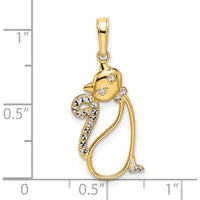 14K Yellow Gold Diamond-Cut Cat Pendant with White Rhodium Accents - 27.83mm Length by Oro Pregiato