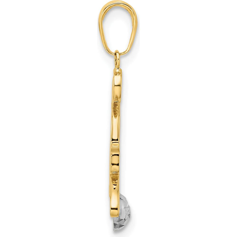 14K Yellow Gold Diamond-Cut Cat Pendant with White Rhodium Ball Charm by Oro Pregiato