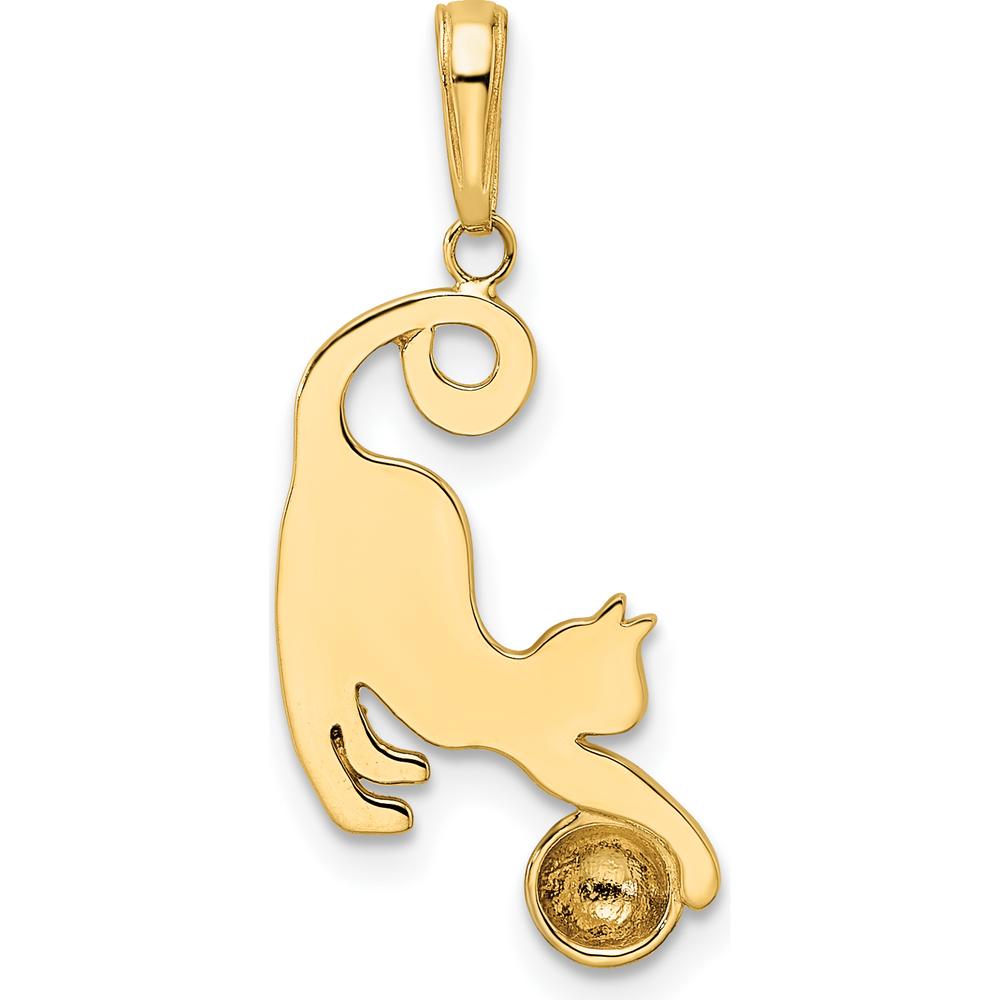 14K Yellow Gold Diamond-Cut Cat Pendant with White Rhodium Ball Charm by Oro Pregiato