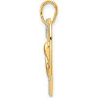 14K Yellow Gold Diamond-Cut Cat Stretching in Heart Pendant with Rhodium Accents by Oro Pregiato