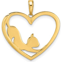 14K Yellow Gold Diamond-Cut Cat Stretching in Heart Pendant with Rhodium Accents by Oro Pregiato
