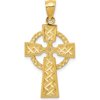 14K Yellow Gold Diamond-Cut Celtic Cross Pendant - 34mm Length, 17mm Width by Oro Pregiato