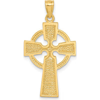 14K Yellow Gold Diamond-Cut Celtic Cross Pendant - 34mm Length, 17mm Width by Oro Pregiato