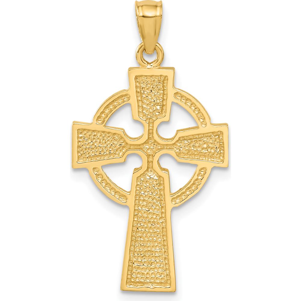 14K Yellow Gold Diamond-Cut Celtic Cross Pendant - 34mm Length, 17mm Width by Oro Pregiato