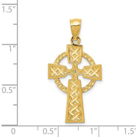 14K Yellow Gold Diamond-Cut Celtic Cross Pendant - 34mm Length, 17mm Width by Oro Pregiato