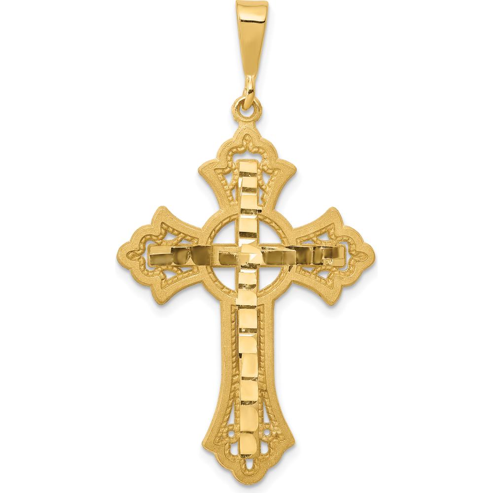 14K Yellow Gold Diamond-Cut Celtic Cross Pendant - 48mm Length by Oro Pregiato