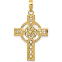 14K Yellow Gold Diamond-Cut Celtic Cross Pendant - Polished Finish by Oro Pregiato