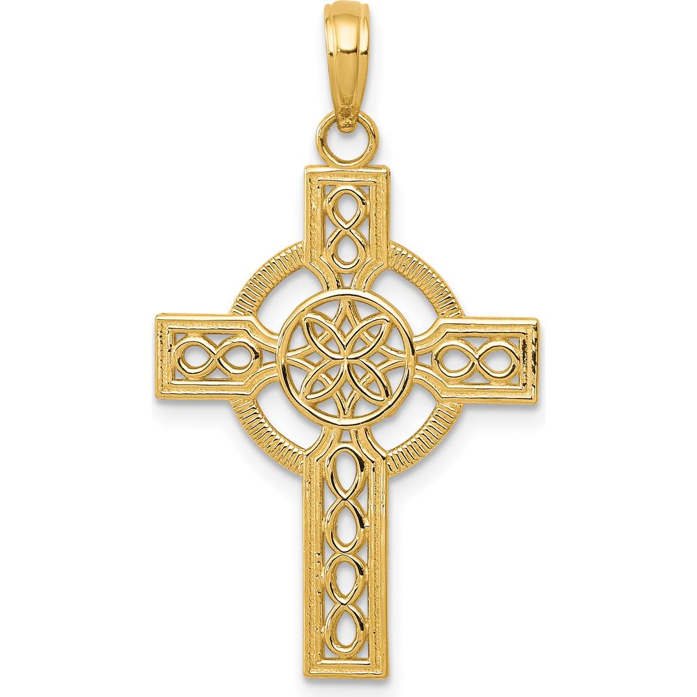 14K Yellow Gold Diamond-Cut Celtic Cross Pendant - Polished Finish by Oro Pregiato