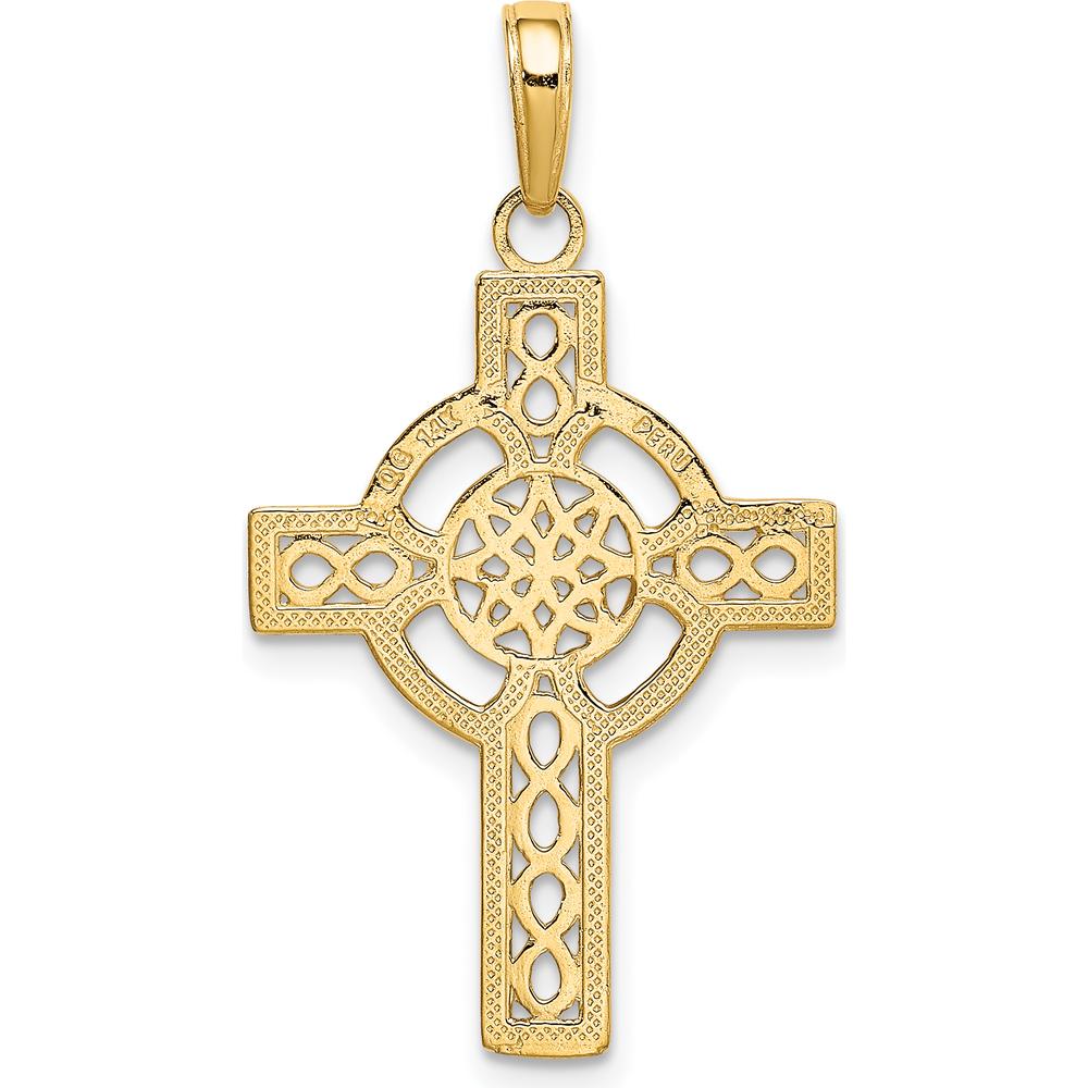 14K Yellow Gold Diamond-Cut Celtic Cross Pendant - Polished Finish by Oro Pregiato