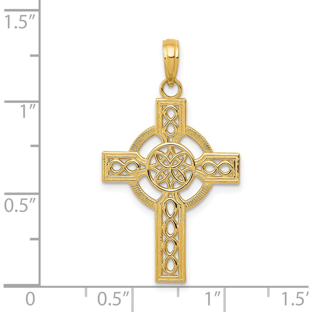 14K Yellow Gold Diamond-Cut Celtic Cross Pendant - Polished Finish by Oro Pregiato