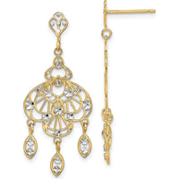 14K Yellow Gold Diamond-Cut Chandelier Drop Earrings with Rhodium Accents - 1.00 Carat Total Diamond Weight by 0