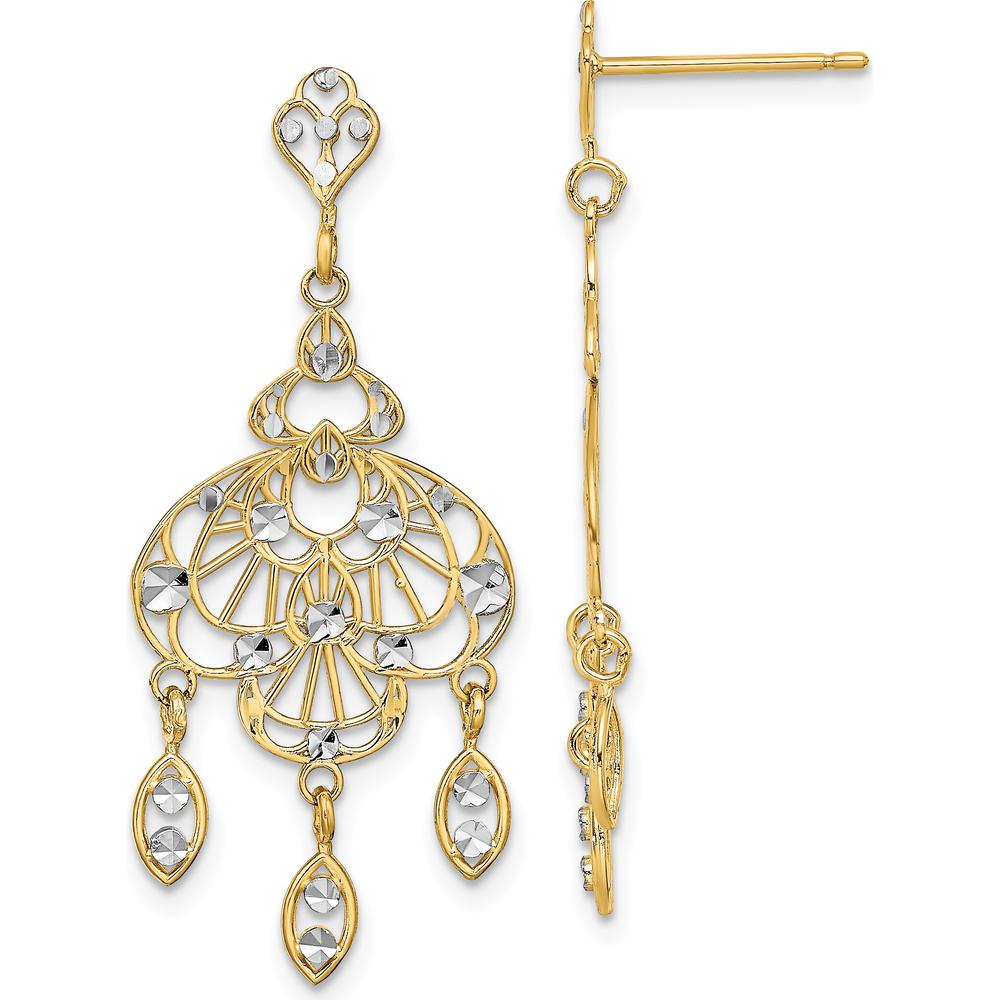 14K Yellow Gold Diamond-Cut Chandelier Drop Earrings with Rhodium Accents - 1.00 Carat Total Diamond Weight by 0