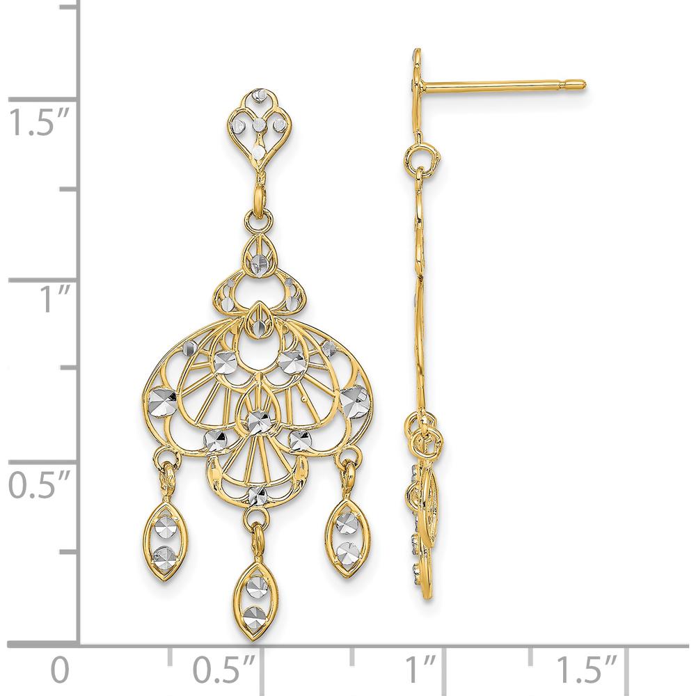 14K Yellow Gold Diamond-Cut Chandelier Drop Earrings with Rhodium Accents - 1.00 Carat Total Diamond Weight by 0