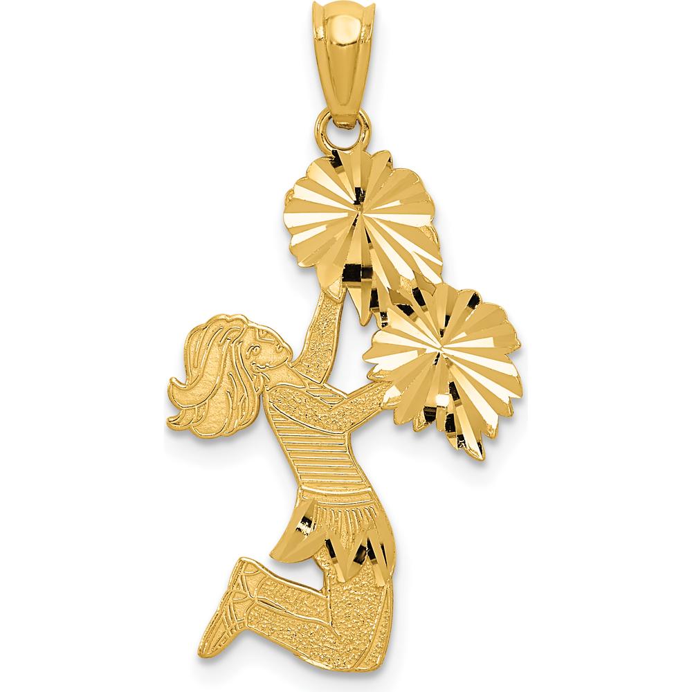 14K Yellow Gold Diamond-Cut Cheerleader with Pom-Poms Pendant - Solid 30mm Charm by Oro Pregiato