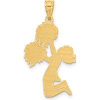 14K Yellow Gold Diamond-Cut Cheerleader with Pom-Poms Pendant - Solid 30mm Charm by Oro Pregiato
