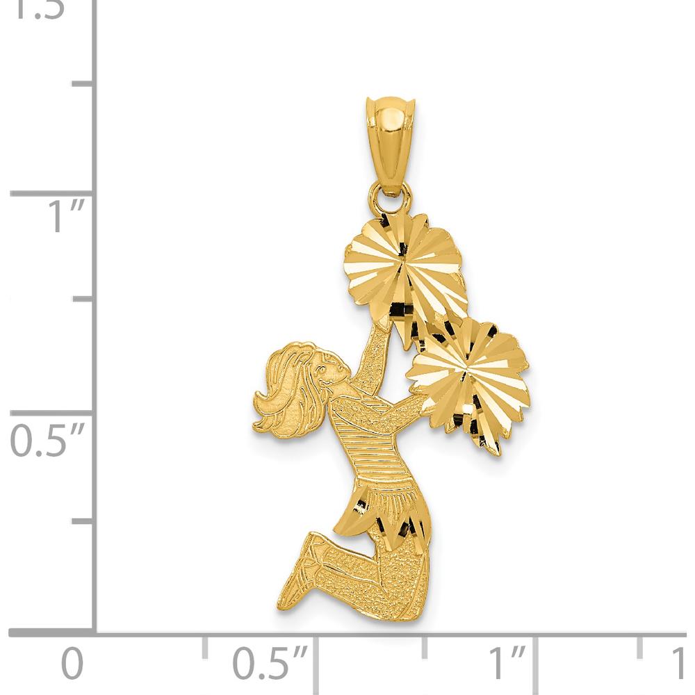 14K Yellow Gold Diamond-Cut Cheerleader with Pom-Poms Pendant - Solid 30mm Charm by Oro Pregiato