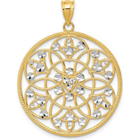 14K Yellow Gold Diamond-Cut Circle Pendant with White Rhodium Accents - 36mm by Oro Pregiato