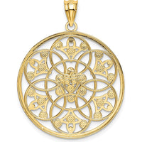 14K Yellow Gold Diamond-Cut Circle Pendant with White Rhodium Accents - 36mm by Oro Pregiato