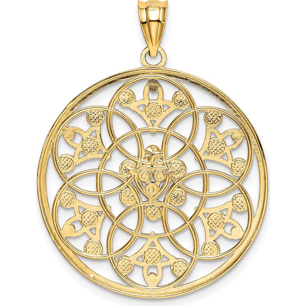 14K Yellow Gold Diamond-Cut Circle Pendant with White Rhodium Accents - 36mm by Oro Pregiato