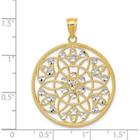 14K Yellow Gold Diamond-Cut Circle Pendant with White Rhodium Accents - 36mm by Oro Pregiato