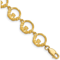 14K Yellow Gold Diamond-Cut Claddagh Circle Link Bracelet - 7" Length by Oro Pregiato