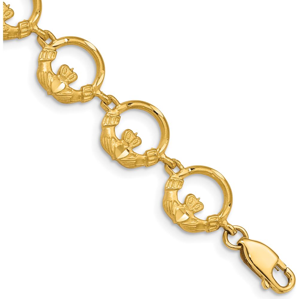 14K Yellow Gold Diamond-Cut Claddagh Circle Link Bracelet - 7" Length by Oro Pregiato