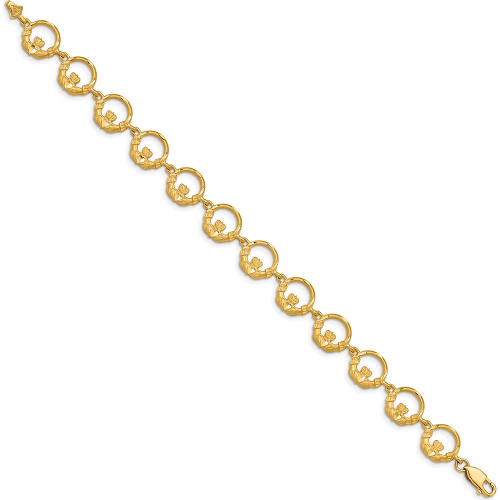 14K Yellow Gold Diamond-Cut Claddagh Circle Link Bracelet - 7" Length by Oro Pregiato