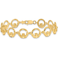 14K Yellow Gold Diamond-Cut Claddagh Circle Link Bracelet - 7" Length by Oro Pregiato