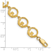 14K Yellow Gold Diamond-Cut Claddagh Circle Link Bracelet - 7" Length by Oro Pregiato