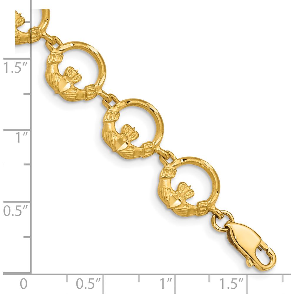 14K Yellow Gold Diamond-Cut Claddagh Circle Link Bracelet - 7" Length by Oro Pregiato