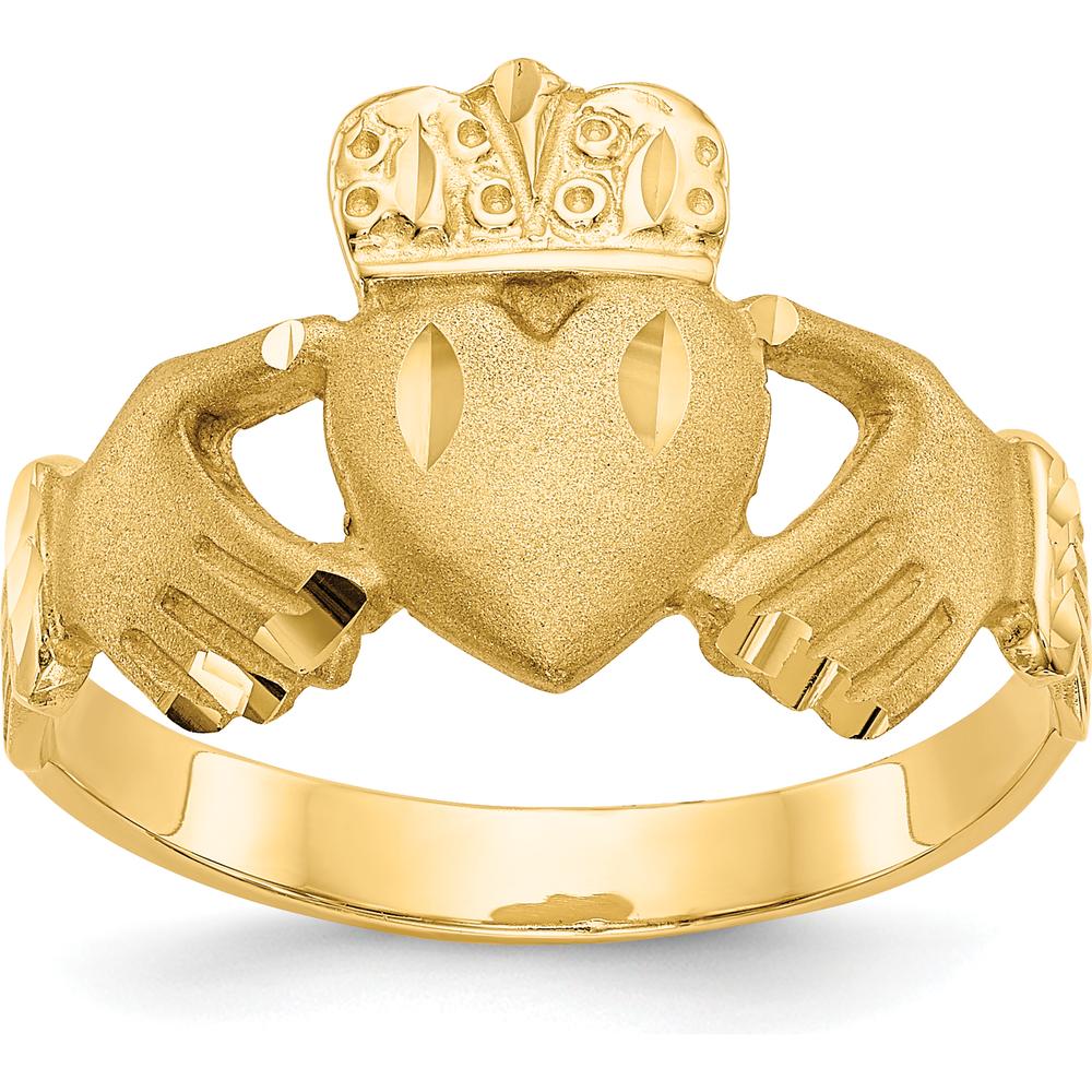 14K Yellow Gold Diamond-cut Claddagh Ring - Symbol of Love and Loyalty by Oro Pregiato