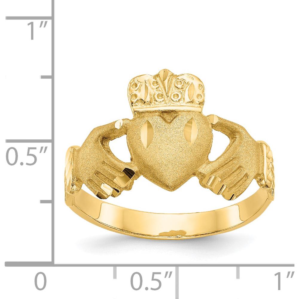 14K Yellow Gold Diamond-cut Claddagh Ring - Symbol of Love and Loyalty by Oro Pregiato