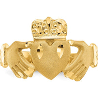 14K Yellow Gold Diamond-cut Claddagh Ring - Symbol of Love and Loyalty by Oro Pregiato