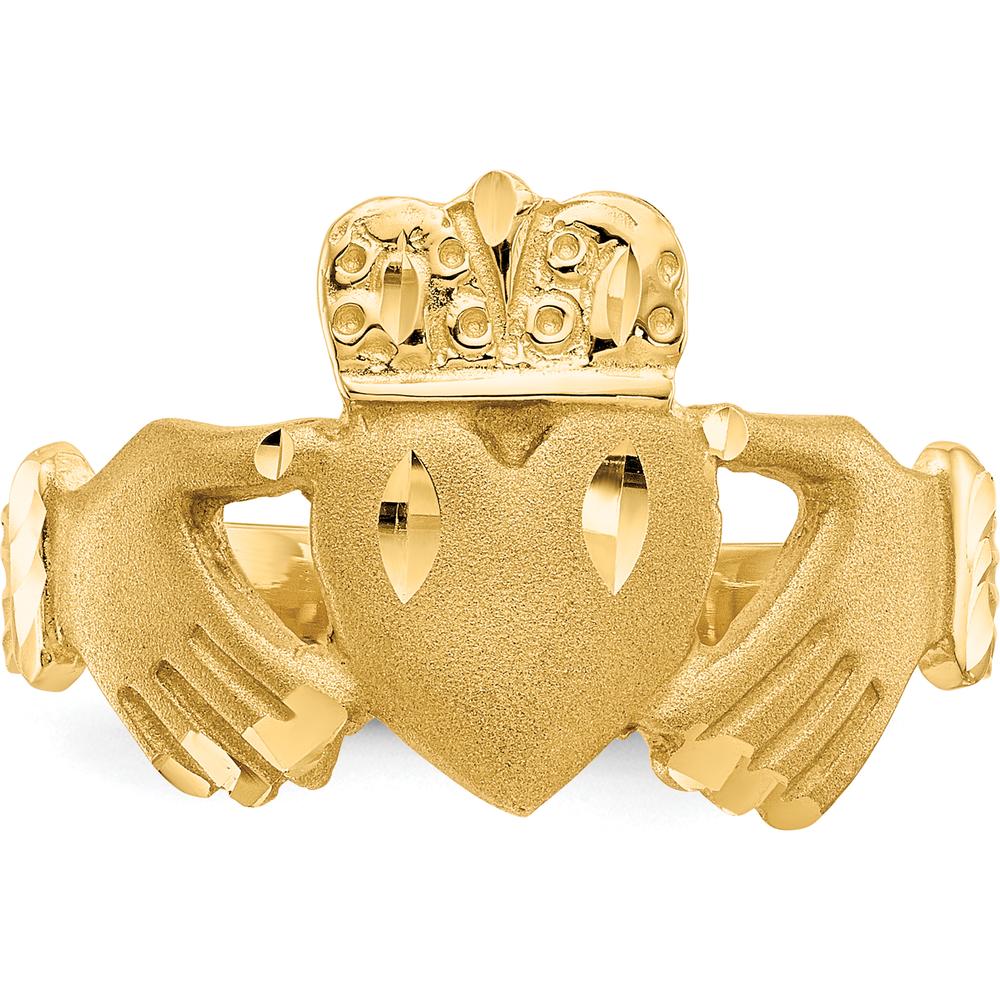 14K Yellow Gold Diamond-cut Claddagh Ring - Symbol of Love and Loyalty by Oro Pregiato