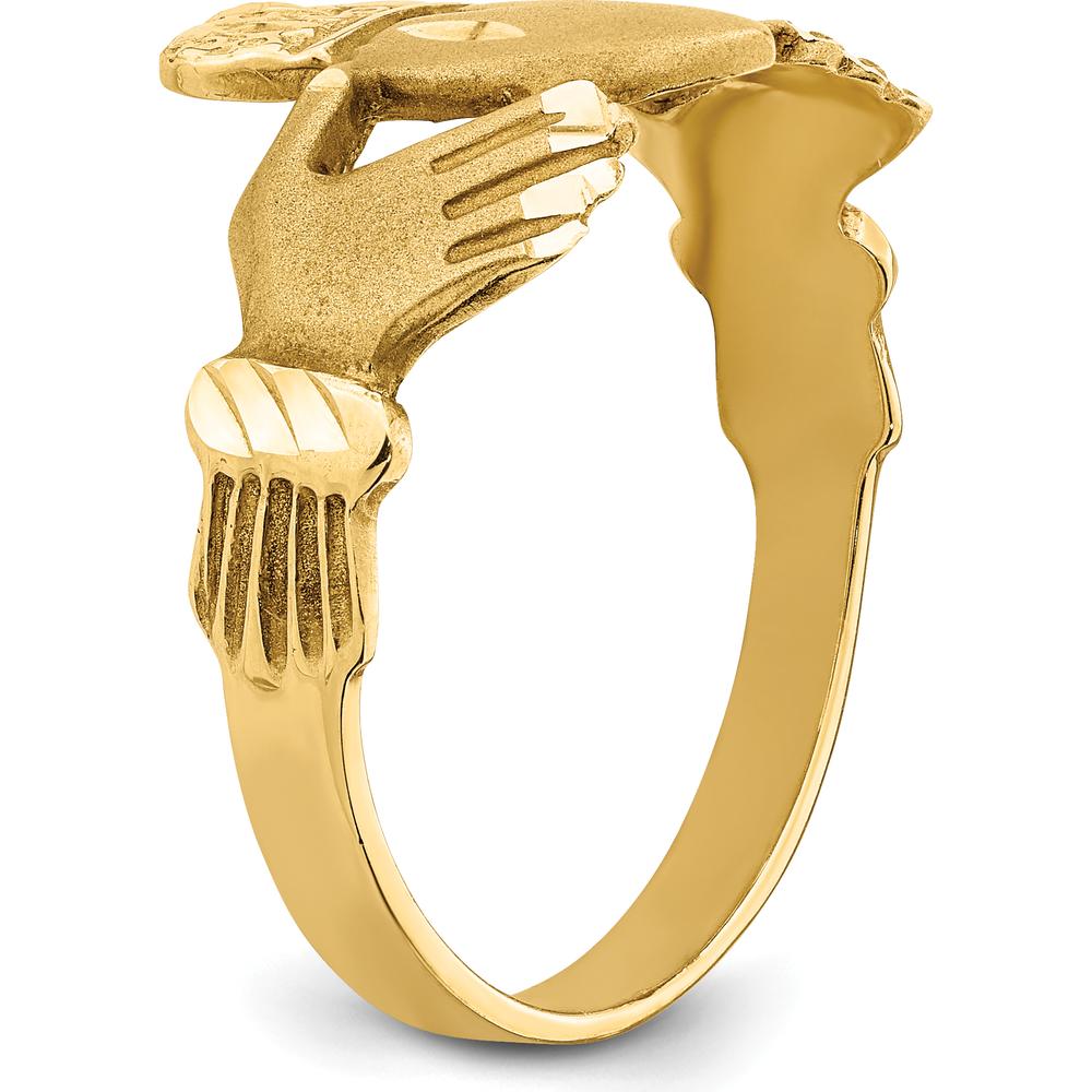 14K Yellow Gold Diamond-cut Claddagh Ring - Symbol of Love and Loyalty by Oro Pregiato