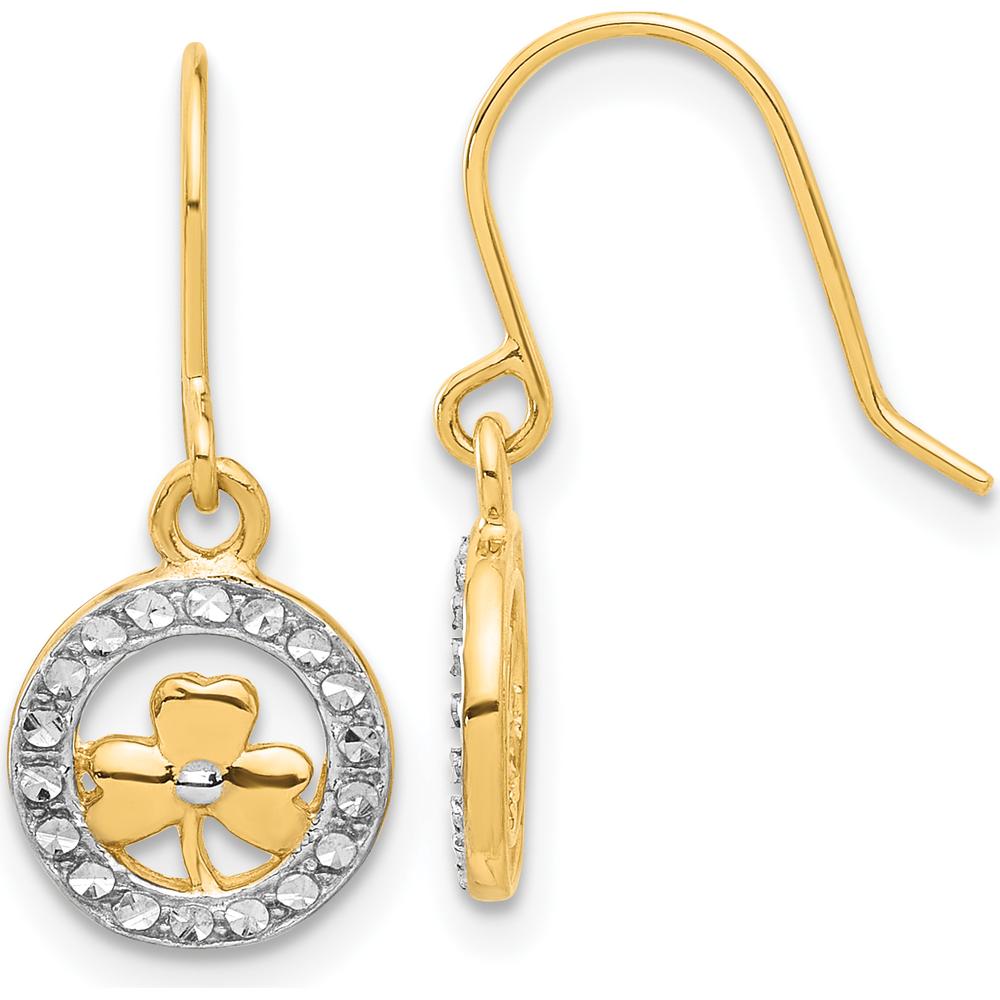 14K Yellow Gold Diamond-Cut Clover Circle Drop Earrings with Rhodium Accents by 0