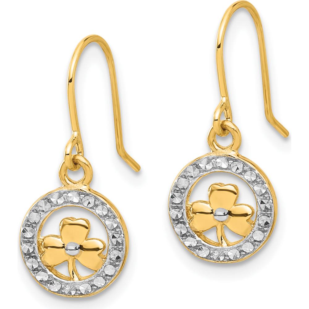 14K Yellow Gold Diamond-Cut Clover Circle Drop Earrings with Rhodium Accents by 0