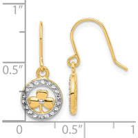 14K Yellow Gold Diamond-Cut Clover Circle Drop Earrings with Rhodium Accents by 0