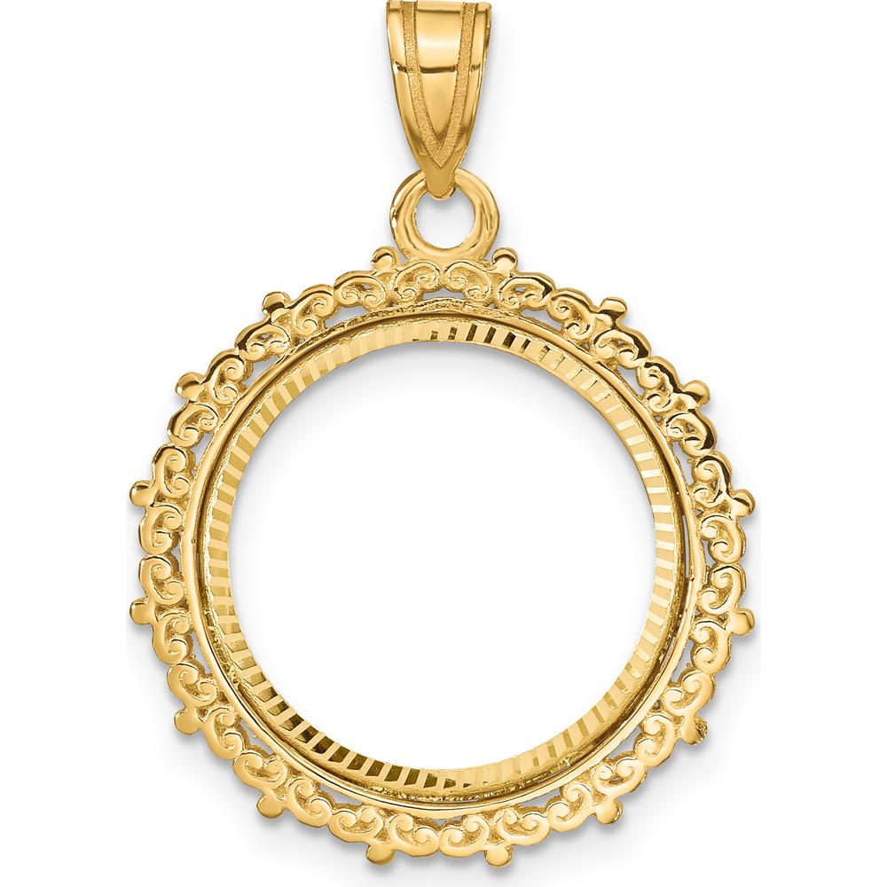 14K Yellow Gold Diamond-Cut Coin Bezel Pendant for 1/10 oz. American Eagle Coin by Numis Coin Jewelry