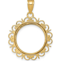 14K Yellow Gold Diamond-Cut Coin Bezel Pendant for 1/10 oz. American Eagle Coin - Polished Finish by Numis Coin Jewelry