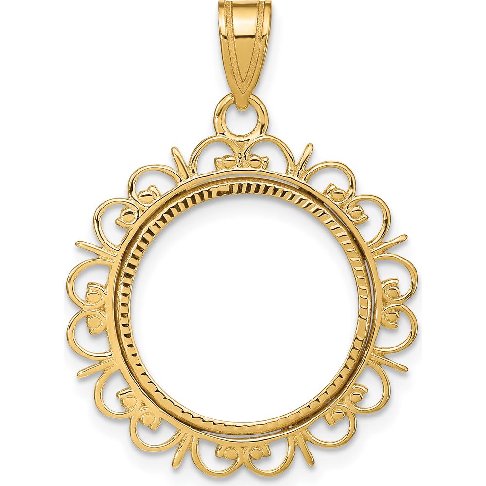 14K Yellow Gold Diamond-Cut Coin Bezel Pendant for 1/10 oz. American Eagle Coin - Polished Finish by Numis Coin Jewelry
