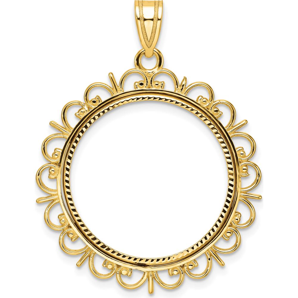 14K Yellow Gold Diamond-Cut Coin Bezel Pendant for 1/4 oz. American Eagle Coin - 38.5mm Length by Numis Coin Jewelry