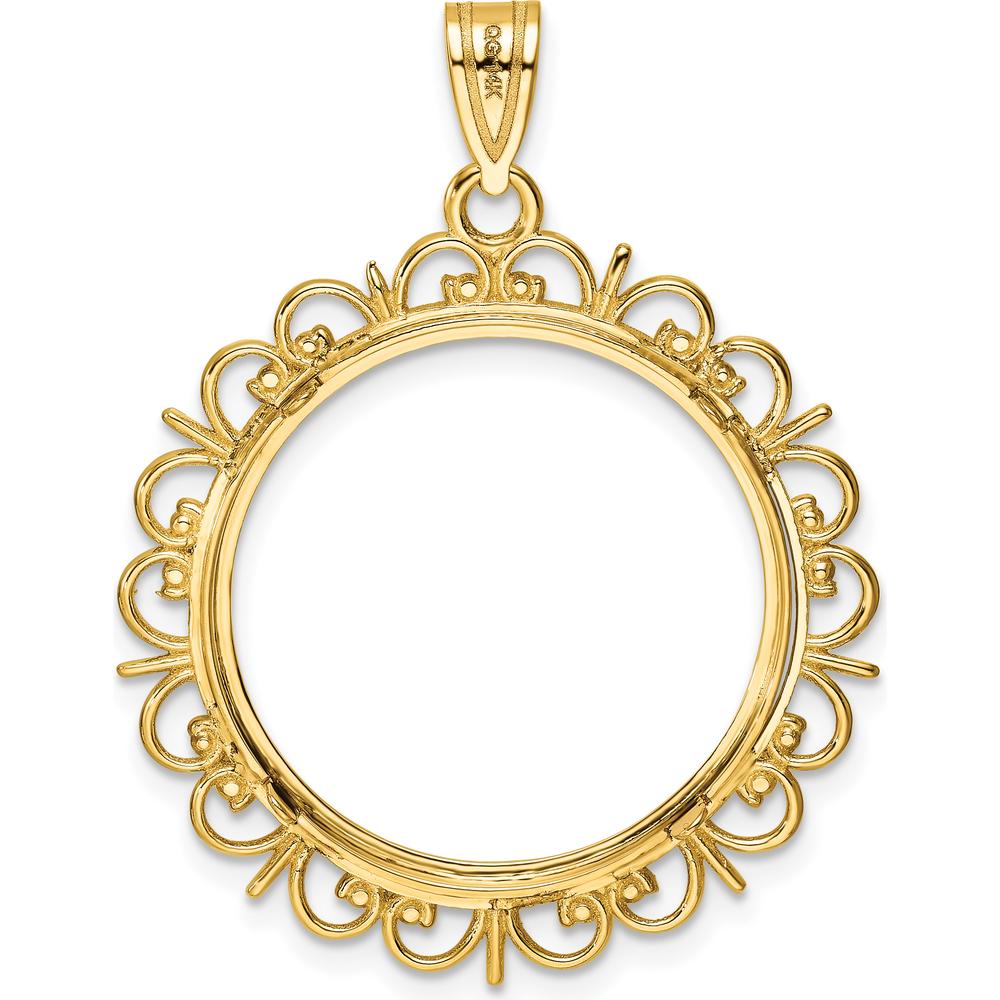14K Yellow Gold Diamond-Cut Coin Bezel Pendant for 1/4 oz. American Eagle Coin - 38.5mm Length by Numis Coin Jewelry