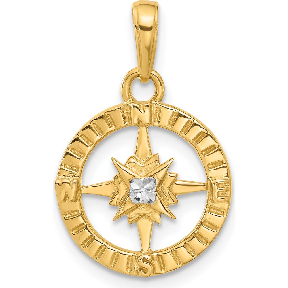 14K Yellow Gold Diamond-Cut Compass Pendant with Diamond Accent - Unisex Pendant by Oro Pregiato