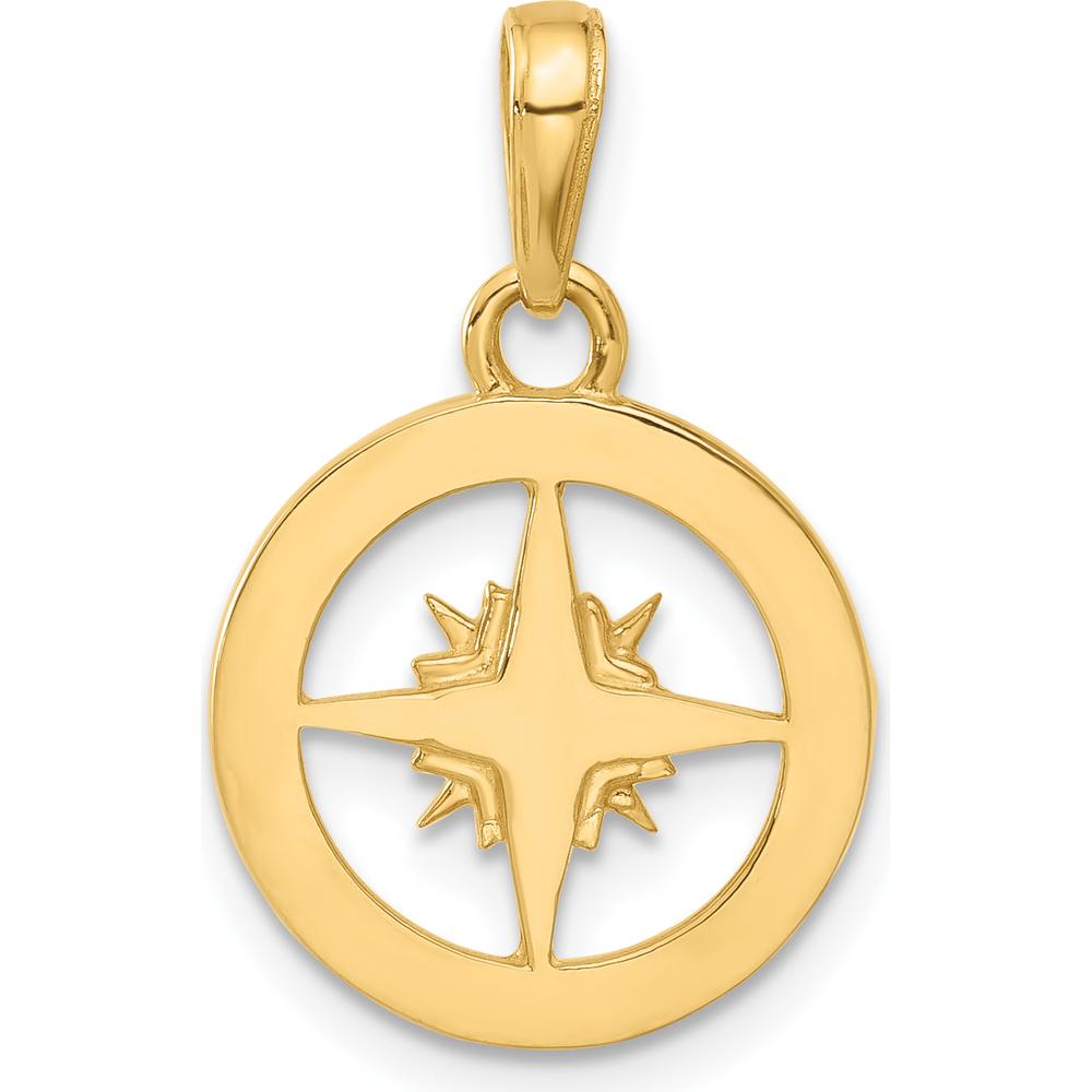 14K Yellow Gold Diamond-Cut Compass Pendant with Diamond Accent - Unisex Pendant by Oro Pregiato