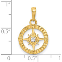 14K Yellow Gold Diamond-Cut Compass Pendant with Diamond Accent - Unisex Pendant by Oro Pregiato
