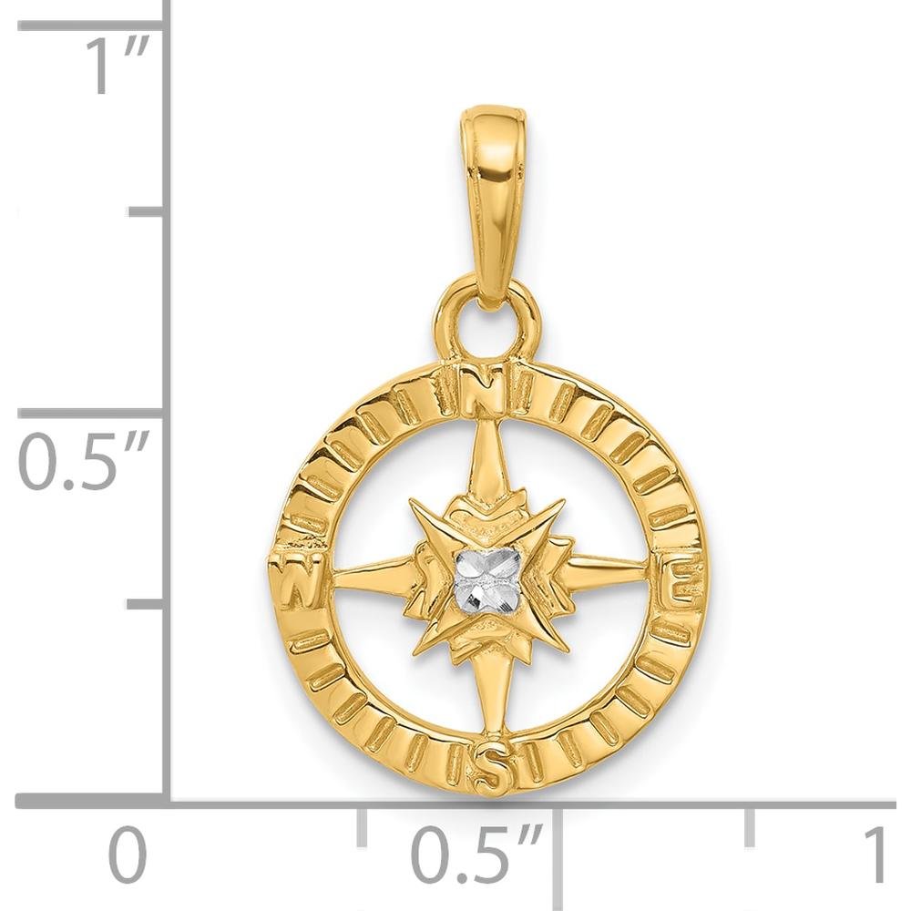 14K Yellow Gold Diamond-Cut Compass Pendant with Diamond Accent - Unisex Pendant by Oro Pregiato