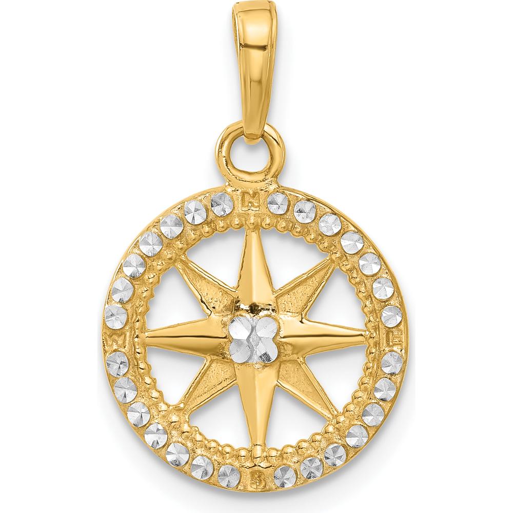 14K Yellow Gold Diamond-Cut Compass Pendant with Rhodium Accents - 22.8mm Length by Oro Pregiato